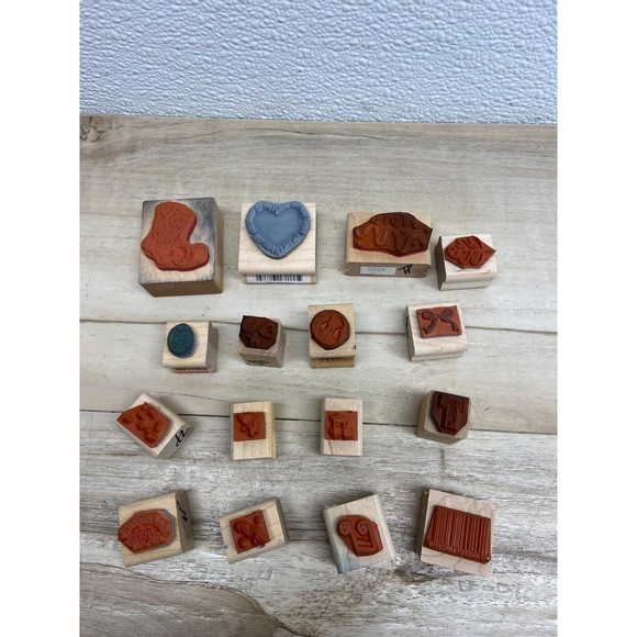 Mixed Brands Art Wood Mounted Rubber Stamps Set Of 16 - Picture 2 of 2